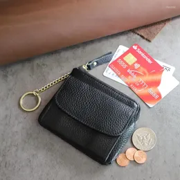 Plånböcker Keychain Plånbok med blixtlås för kvinnor Luxur Designer Purse äkta läder mot stöldfunktionsmyntpås snabb leverans