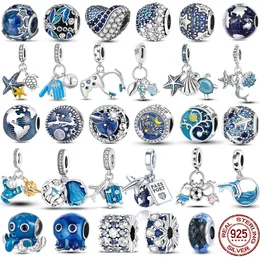 925 Silver bead fit Charms Pandora Charm Bracelet Ocean Blue charmes ciondoli DIY Fine Beads Jewelry