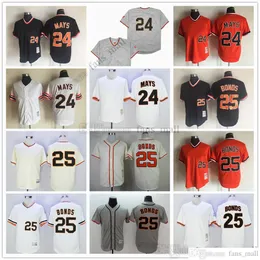 Mitchell and Ness Baseball Vintage 24 Willie Mays Jersey 25 Barry Bonds Ed Breathable Sport Sale High Quality Man White Orange Black Gray