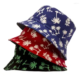 Berets Women Man Coconut Tree Pattern Fisherman Cap Hip Hop Street Dance Sun Protection Fashion Personality Party Bucket Hat