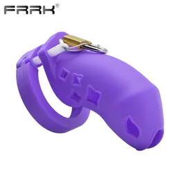 ビューティーアイテムfrrk紫色のシリコンペニスリング男性chasttiyデバイスベルト5コック2022新しい中空デザインbdsmセクシーなおもちゃ