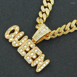 Ожерелья с подвесками Rapper Iced Out Cuban Chains Bling Diamond Letter QUEEN Горный хрусталь Подвески Мужская Золотая Цепь Шарм Ювелирные Изделия Для Мужчин Подарок