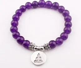 Fios de moda Stone natural rosa roxo púrpura Buda Head Bracelets qg3