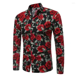 Erkekler Elbise Gömlek 2022 Sonbahar Kış Kış Gülleri Çiçek Uzun Kollu Tek Göğüslü İnce Fit Akşam Smokin Camisa Maskulina Erkekler