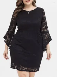 Платья плюс размеры женщины 4xl кружевное платье элегантное вечернее черное рукав флар o eck scement mini vestidos mujer 2022
