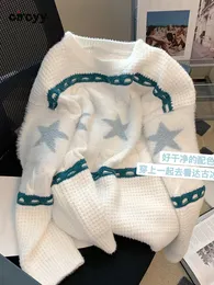 女性用セーターのための循環セーターをゆるめる太い厚さの白いパッチワークプルオーバーシンプルなニット温かい長袖韓国のシックな服220827