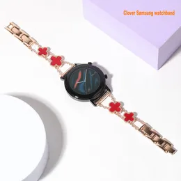 Fashion Elegant Wrist Watchband straps for samsung galaxy watch 3 Women Girl Exquisite Metal Alloy Band Quartz Bracelet Clover Bands for 22mm 20mm Smart Strap