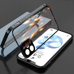 Двойные магнитные чехлы для телефона для iPhone 12 13 14 Pro Max Transparent Glass Protective Cover Cover Full Lins 360 Antippor