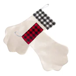 昇華空白のクリスマスストッキング犬猫足の形状クリスマスストッキングブランク格子縞のクリスマスソックス