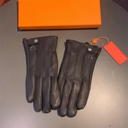 Зимние мужские кожаные перчатки Дизайнерские кашемировые перчатки Высококачественные перчатки из оленьей кожи Модные классические аппаратные логотипы Мужские простые теплые перчатки