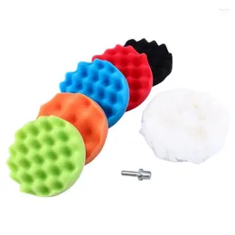 Car Sponge 7pcs تلميع شمعة شمع مجموعات من وسادات التلقيح مع M10/14 حفر محول الصوف تلميع لتنظيف الصيانة 1