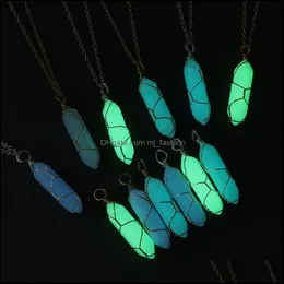 Anhänger Halsketten Sechseckiger zylindrischer Kristall Pendum Anhänger Glow In The Dark Luminous Wire Wrap Stein Halskette Schmuck G Mjfashion Dhchi