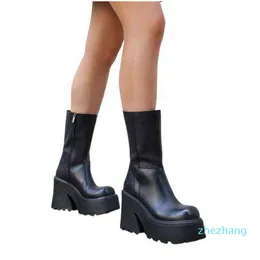 Sapatos de plataforma de botas de tornozelo para mulheres g￳ticas g￳ticas no meio da bezerro