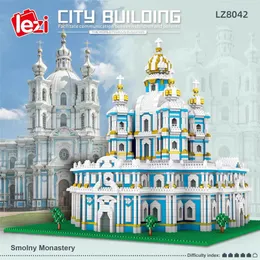 الهندسة المعمارية DIY House Lezi LZ8042 World Architecture Model Set Smolny Micro Mini Blocks Cathedral Russia Building DIY 220829