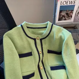 Matcha-grüner Damenpullover mit langen Ärmeln, einreihiger Strickjacke, Mantel SML
