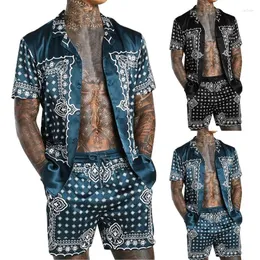Herrspårar Mens Set Short Sleeve Hawaiian Shirt and Shorts Summer Casual Floral Beach Tvådel kostym 2022 Fashion Men Set S-5xl