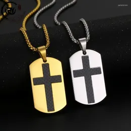 Pendant Necklaces Megin D Stainless Steel Titanium Carbon Fiber Cross Army Badge Hip Hop Collar Chains Necklace For Men Women Gift Jewelry