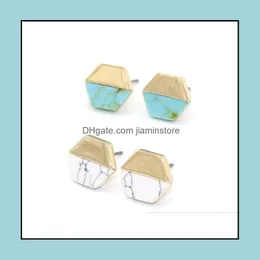 Stud Fashion Natural Turquoise Stone Stud Earrings Green White Hexagon Earring For Women Jewelry Gift High Quality Drop D Dhseller2010 Dhj8I