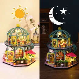 Architecture DIY House CUTEBEE DIY Flower Tiny Miniature Wooden Led Light Dolls Mini Garden Furniture Kit For Children Kid Birthday Gift 220829