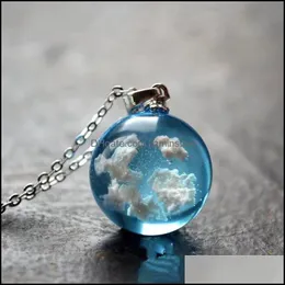 Pendant Necklaces Chic Transparent Women Blue Sky White Cloud Resin Rod Ball Moon Pendant Necklaces Chain Fashion Jewelr Dhseller2010 Dh6Vs