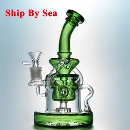 Klein Recycler Hookahs Tornado Showerhead Perc Glass Bongs 9 Inch 14mm Female Joinnt Water Pipes Bent Type Smoking Pipe Heavy Base Thick 4mm Dab Rigs Ship By Sea