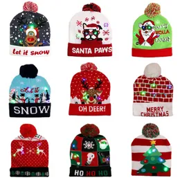 LED Christmas Hat Sweater Flash Light Up dzianin Cap Xmas Prezent dla dzieci dorosłych