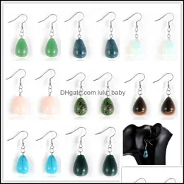 Charm Waterdrop Turquoises Rose Crystal Quartz Tiger Eye Opal Stone Charms dinglande ￶rh￤ngen Amethyster H￤ngande ￶rh￤nge Fashi Lulubaby DH9VZ