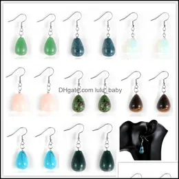 Charm Wassertropfen Türkise Rosenkristall Quarz Tigerauge Opal Stein Charms Baumelnde Ohrringe Amethyste Hängende Ohrringe Fashi Lulubaby Dh9Vz