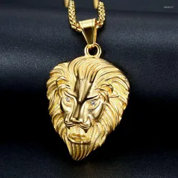 Colares pendentes Hip Hop Rock cor dourada de aço inoxidável pingentes de leão masculino para homens joias de rapper