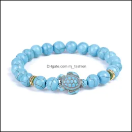 Charm Armbands Sea Turtle Lava Beads Armband Classic 8mm Turquoise Stone Elastic Friendship Armband Beach For Women Men MJFashion Dhtow