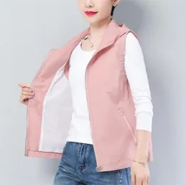 Women's Vests Double Layer Women Vest Spring Summer Waistcoats Hooded Air Conditioner Thin Sun Protection Vest Ladies Sleeveless Jacket5XL 220827