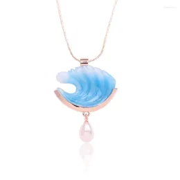 Naszyjniki wiszące wróżka 3D Fala fali dla kobiet Pearl Charm Blue Ocean Waves Prezent biżuterii