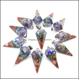 Charms 7 Chakras Resin Hexagon Pointed Cone Charms Pendant Pendum For Diy Jewelry Making Necklaces Wholesale Drop Delivery Mjfashion Dhdpe