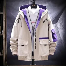 Herrenjacken Langärmelige Cargojacke Herren Harajuku Windjacken Kapuzen Hiphop Streetwear Reißverschlussmäntel mit großen Taschen 220829