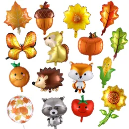 Andra evenemangsfestleveranser Mix Style Autumn Decorations for Home Maple Leaf Pine Cones Squirrel Foil Balloons Thanksgiving Outdoor Celebration Party Decors 220829