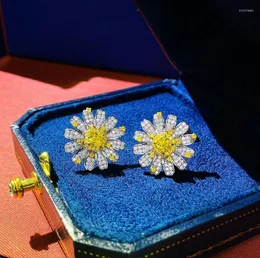 Stud￶rh￤ngen Knriquen 100% 925 Sterling Silver Sunlight Daisy Sunflower Topaz Lab Diamond Wedding Engagement Jewelry Women