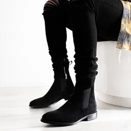 Flock Business Black Boots Men Men Men Men Shoes Slip на моде на низком каблуке 7304 Fashi