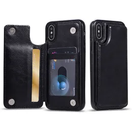 iPhone 14のレザーウォレット携帯電話ケース13 Pro Max Samsung S22 Ultra Plus A12 A53 Mi 11 Ultra Flip Cover ID Card Slot Stand Kicskstand Pouch