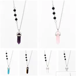 قلادة قلادة أزياء مسدس Prism Pendant Black Lava Stone Charms DIY AROMATHERAPY NETRATION DISFUSER NETLACE WO MJFashion DHI98