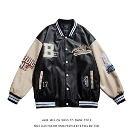 Mensjackor Ankomst Letterman Full Embroid Pu Leather Motorcykeljacka Män överdimensionerad bombplan Unisex Women Baseball Varsity Coat Street 220829