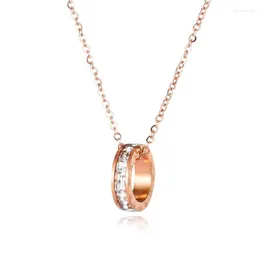 Pendant Necklaces Fashion Zircon Roman Numerals Round For Women Rose Gold Bijoux Acier Inoxydable Collier Aesthetic Accessories