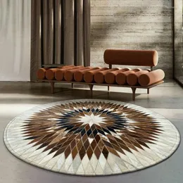 Carpets American Style Round Shaped Cowhide Skin Fur Patchwork Rug Natural Milch Living Room Cow Carpet Decorative Floor Mat