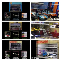 건축 DIY 하우스 G 팬 1 64 Nissan JDM Gulf Assembly Diorama LED Light Double Deck Garage 220829
