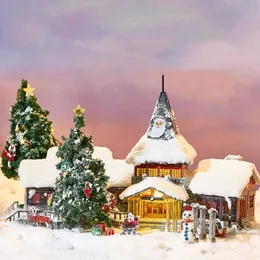 Arkitektur DIY House DIY 3D Metal Model Building Kit Christmas Village med jultomten Dollhouse Miniature Light Toys for Girls Gift L220829