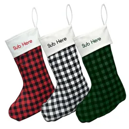 Sublimation Plaid Christmas Stockings Buffalo Farmhouse Christmas Stocking for Holiday Xmas Party Decoration