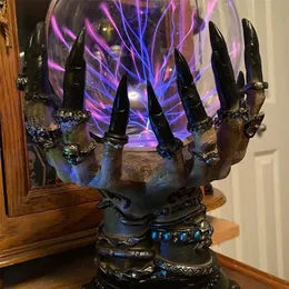 Decorazione per feste Altri articoli per feste per eventi Incandescente creativo Sfera di cristallo di Halloween Deluxe Magic Skull Finger Plasma Ball Spooky Home Decor