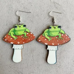 Dangle Earrings Fantasy Wood Mushroom Frog Mystical Jewelry Iridescent Wooden Fungi Toadstool Accessories Wholesale