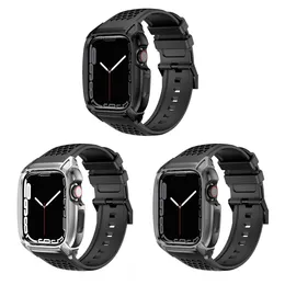 Caixa de aço inoxidável com alça de banda resistente e caixa para Apple Watch 4 5 6 7 8 SE Masculino Sport Watch Band Case 44mm 45mm