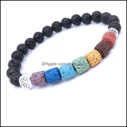 Bracelets de charme Árvore de vida encanta cura de 7 chakras cilindro lava stone bacelete Óleo essencial difusor bracele dhseller2010 dhubp