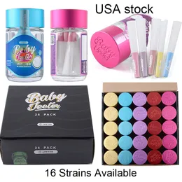 USA Stock 2.5 Grams Bag Baby Jeeter Infused Glass Jars 5 Prerolls Accessories Empty Clear Rolling Tobacco Containers Food Grade Tempered Jars Somking Tool